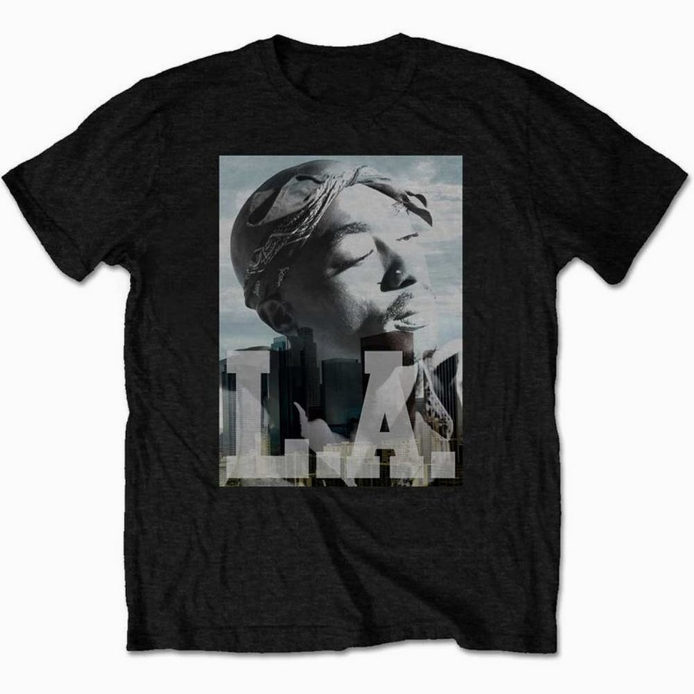 Tupac Unisex Tee LA Skyline, 2Pac Shakur Vintage Dark Heather Vintage Tshirt